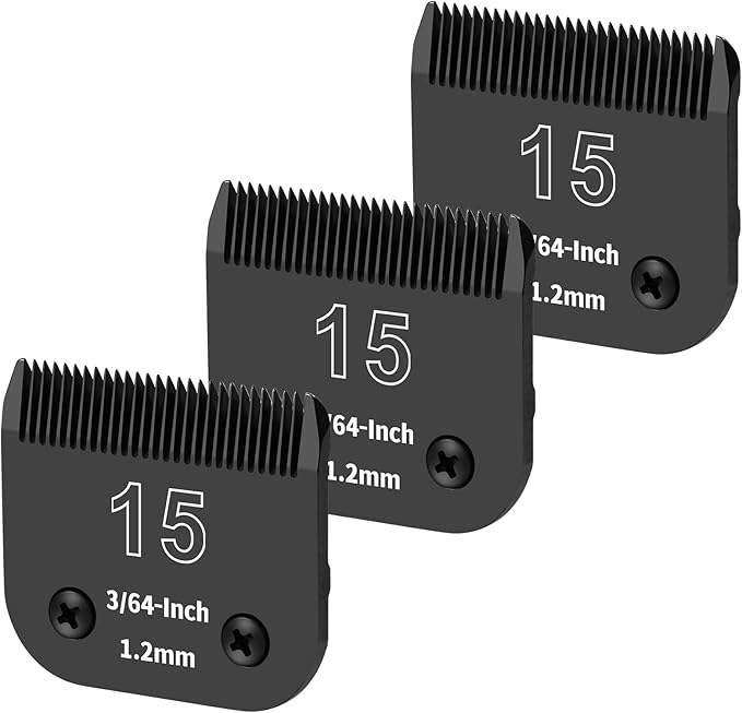 3 Pack 15# Detachable Dog Grooming Steel Blades,Compatible with Andis,Oster A5,Wahl KM-10 Series,Cut Length 3/64" 1.2MM (Black)