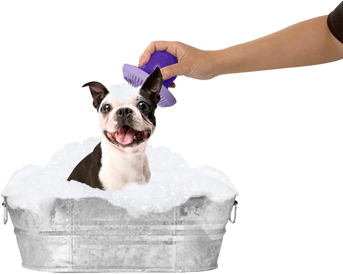 Fancy Fur FURemover Soap Dispensing Scrubber Brush, Pet Grooming Hand Brush, Reduce Shedding During Bath Time, Natural Rubber Pet Brush, Colors May Vary