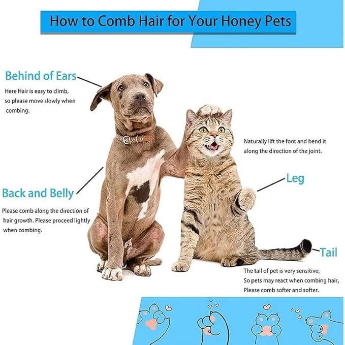 Pet Grooming Brush, Blue - Self Cleaning Hair Brush for Dogs and Cats, Removes Loose Undercoat, Bristles with Massage Particles, Ergonomic Handle, For Long or Short Hair Breeds
