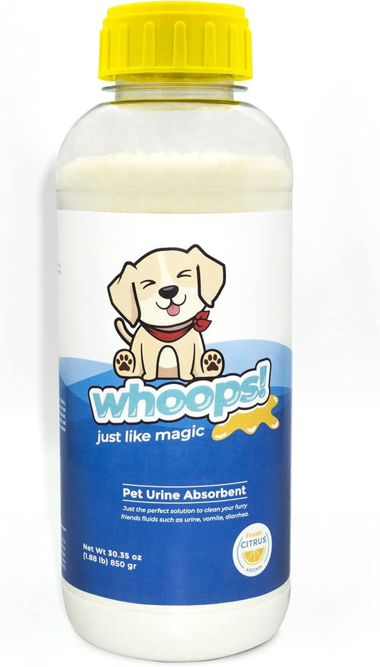Whoops! Pet Accident Cleanup Powder - Non-Toxic, Citrus Fragrance, Absorbs & Deodorizes Urine, Vomit, Diarrhea - 1 Pack (29.98 oz Each)