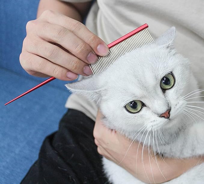 Pet Grooming Comb for Cat and Dog Hairstyling - Rat Tail Trimmer, Float Hair Removal Dematting Tool with Rounded Ends for Home Grooming