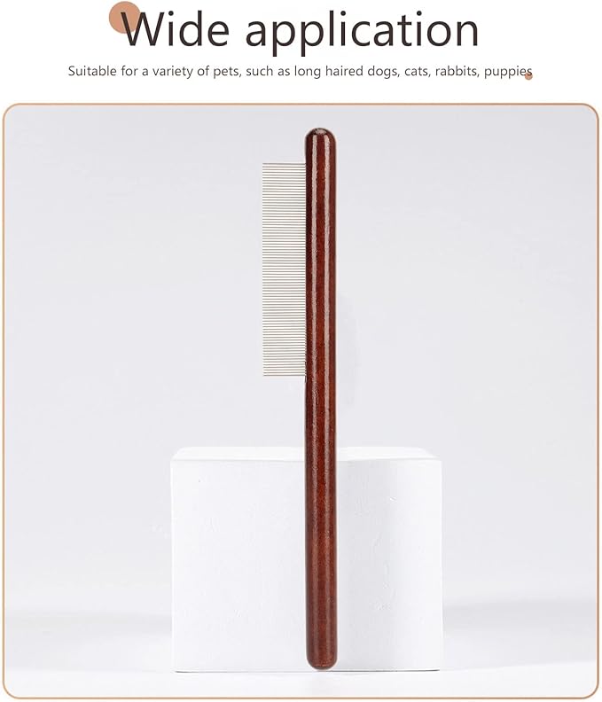 Pet Wooden Comb, Stainless Steel Pin Teeth Durable Comfortable Portable Cat Comb, Pet Wooden Brush Cat Brush Wooden Handle Cat Comb Pet Brush for Pets Dogs (Fine Tooth Comb)