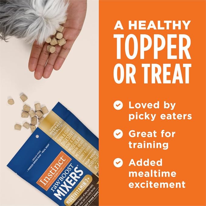 Instinct Raw Boost Mixers Freeze Dried Dog Food Toppers for Dry Food, Grain Free Dog Food Toppers with Beef for Dogs - Multivitamin for Adults 7+, 12.5 oz