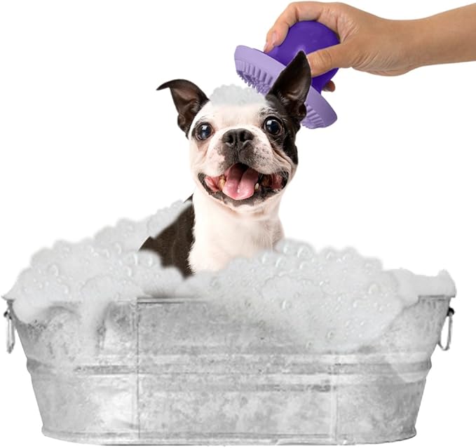 Fancy Fur FURemover Soap Dispensing Scrubber Brush, Pet Grooming Hand Brush, Reduce Shedding During Bath Time, Natural Rubber Pet Brush, Colors May Vary