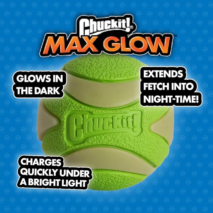 Chuckit! Max Glow Ball Dog Toy, Extra Large (3.5 Inch Diameter) for dogs 100+ lbs, Pack of 1
