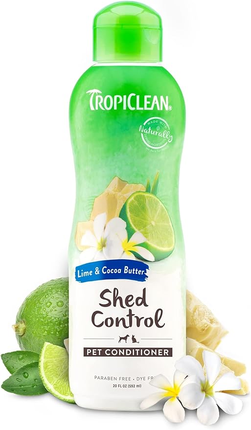 TropiClean Deshedding Dog Conditioner, Reduces Shedding & Softens Coat, Puppy Safe, Made in the USA, Lime & Cocoa Butter Scent, 20oz.