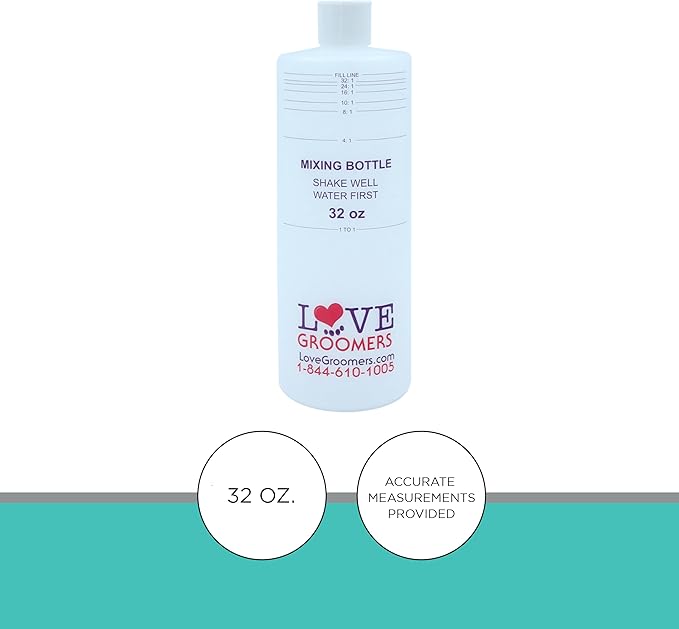 GROOMER ESSENTALS 32oz Dilution Bottles - Set of 4 - Professional Dog Grooming Mixing Bottles for Shampoo, Conditioner, and Solutions