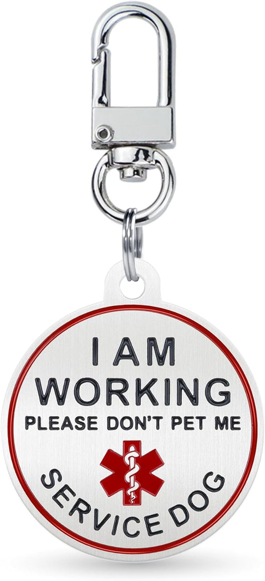 Service Dog ID Tag for Small & Large Dogs - Emotional Support ESA Medical Alert Collar Accessory - Durable Stainless Steel Service Animal Tag - I am Working Service Tag in Silver Large