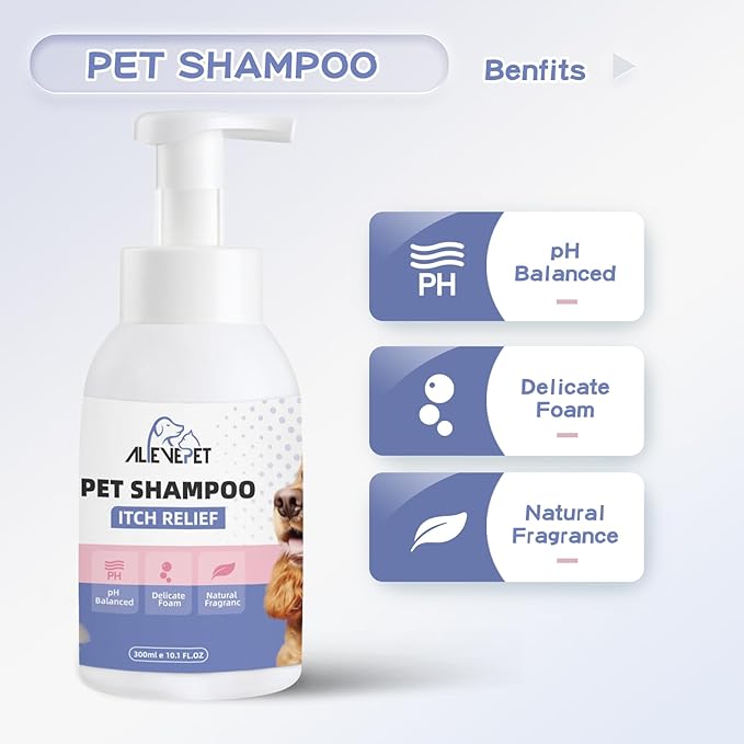 Itch Relief Dog Shampoo - Natural and Gentle Cleanser for Sensitive Skin Cats Available - Pamper Your Pet with Soothing Care - 300ml(10.1 FL.OZ)