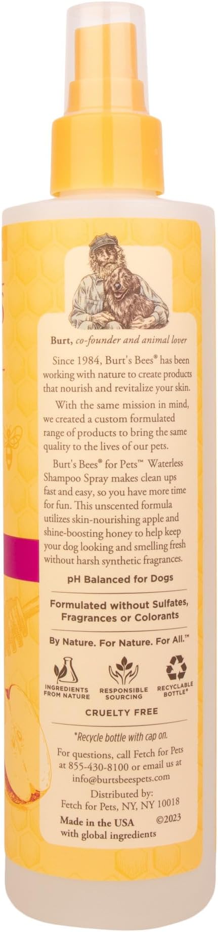 Burt's Bees for Pets Waterless Shampoo Spray for Dogs with Apple and Honey, 6pk, 99.1% Natural Origin Formulas, Waterless Dog Shampoo - Gentle Dry Shampoo for Dogs, Best Dog Shampoo, 6pk, 10 oz