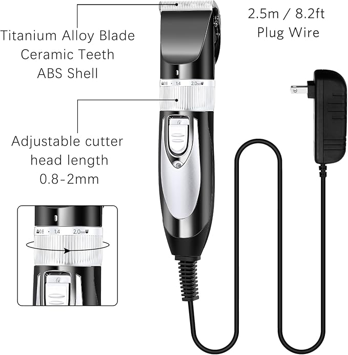 Mudder Electric Goat Clipper 12V High Power Dog Shaver Clipper for Grooming Low Noise Plug-in Pet Trimmer Grooming Clipper with 4 Guide Comb 1 Replacement Cutter Head 1 Cleaning Brush (Black)