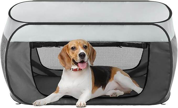 Portable Soft Dog Crate Pop Up Collapsible Dog Cat Kennel Travel Dog Enclosure Indoor Outdoor Large Dog Bed Foldable Crate for Pets(Little Gray and Dark Gray-Small)