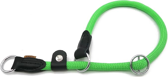 Braided Rope Collar, Training Dog Collar, Round Martingale Collar, Slip Collar with Adjustable Stopper and Slidable Stop Ring - Ideal for Large Dogs (L(1/2") - 20" Long, Light Green)