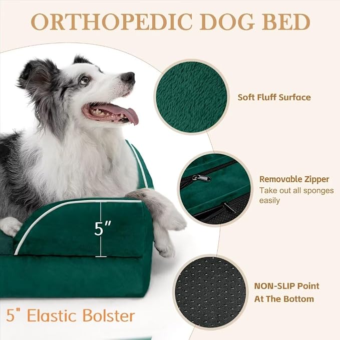 Extra Large Dog Beds Jumbo Breed, Orthopedic Dog Bed Waterproof, PV Washable Dog Sofa Bed with Removable Cover & Non-Slip Bottom(Jumbo,Emerald)