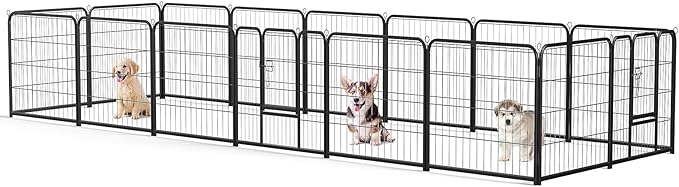 Sweetcrispy Dog Playpen Indoor - Pet Fence Exercise Pen for Yard Gate 16 Panels Foldable Puppy Playpens with Doors Metal Dog Pen for Camping, RV, Outdoor, Small/Medium Pets, 24” Height