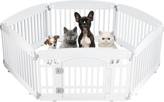 Plastic Dog Playpen | 6-Panel 24" Safe & Secure Indoor/Outdoor Pet Fence | Folding & Portable | 35 x 35 x 24IN, Ideal for Small to Medium Dogs | Easy to Clean (White)