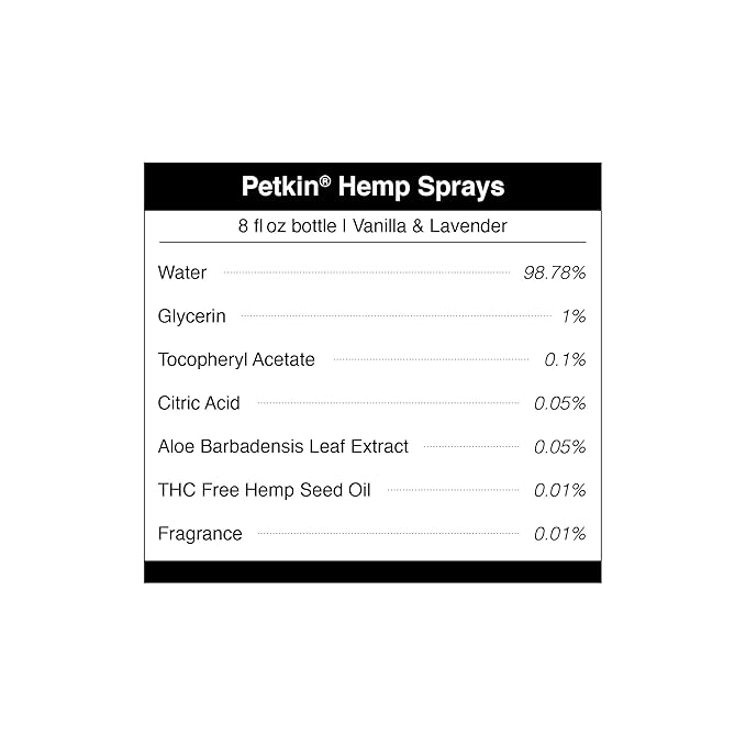 Petkin Hemp Fragrance for Dogs and Cats - With Hemp Oil & Soothing Vanilla Extract, 8 oz - Soothes, Calms & Conditions - Keeps Pet Smelling Great - For Home, Travel & Use on Pet Bedding