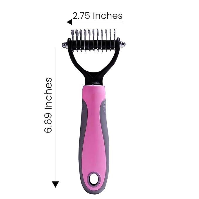 Pet Grooming Brush - Shedding Comb & Dematting Tool for Dogs & Cats, Extra Wide Undercoat Rake, Pink