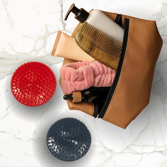 G.B.S Scalp Exfoliator 4 Pack - Shampoo Brush, Scalp Scrubber for Dandruff Removal, Massager & Hair Exfoliator - Red & Black