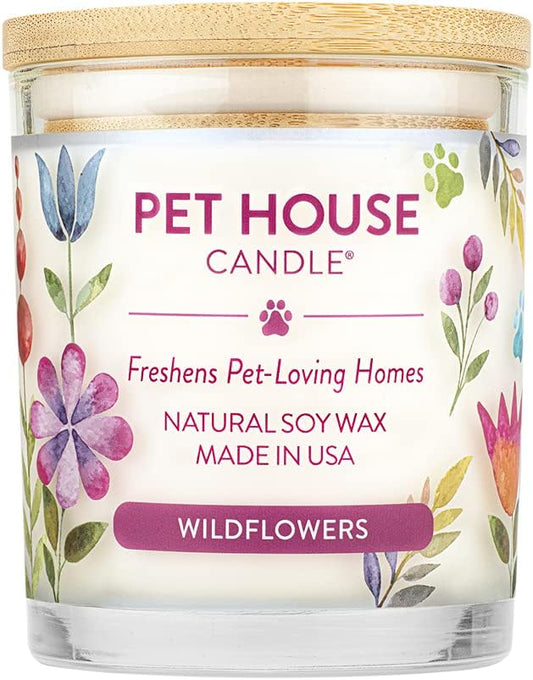 Pet House 9 oz Wildflowers Scented Pet Odor Candle, Clean Burning, Long Lasting, Plant Based Spring, Summer Scented Soy Candle, 60 Hour Burn Time
