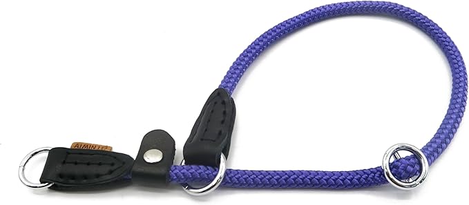 Braided Rope Collar, Training Dog Collar, Round Martingale Collar, Slip Collar with Adjustable Stopper and Slidable Stop Ring - Ideal for Small Dogs (S(1/4") - 14" Long, Purple)