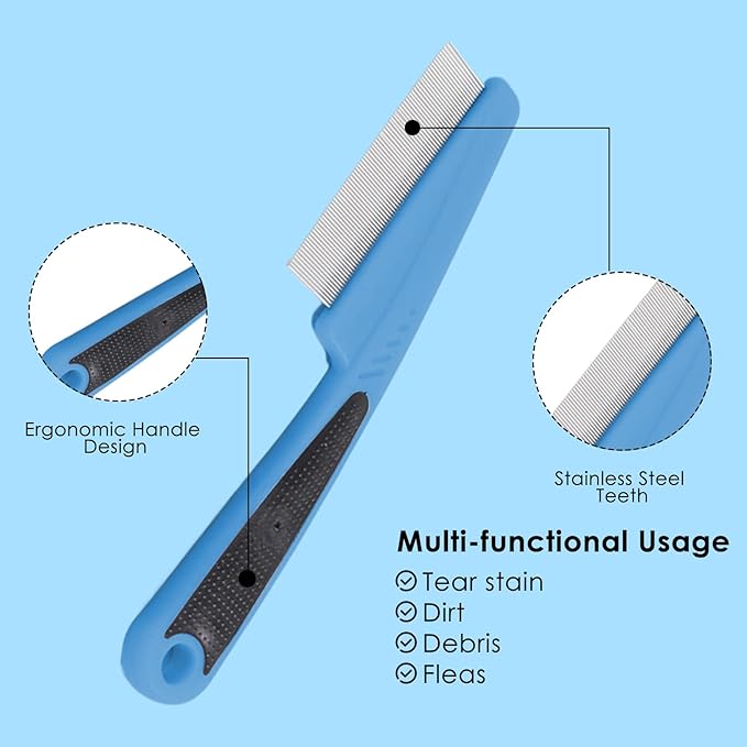 Pet Grooming Kit - Deshedding Brush with Metal Comb and Flea Comb for Detangling and Removing Matted Fur, Fleas on Cats and Dogs