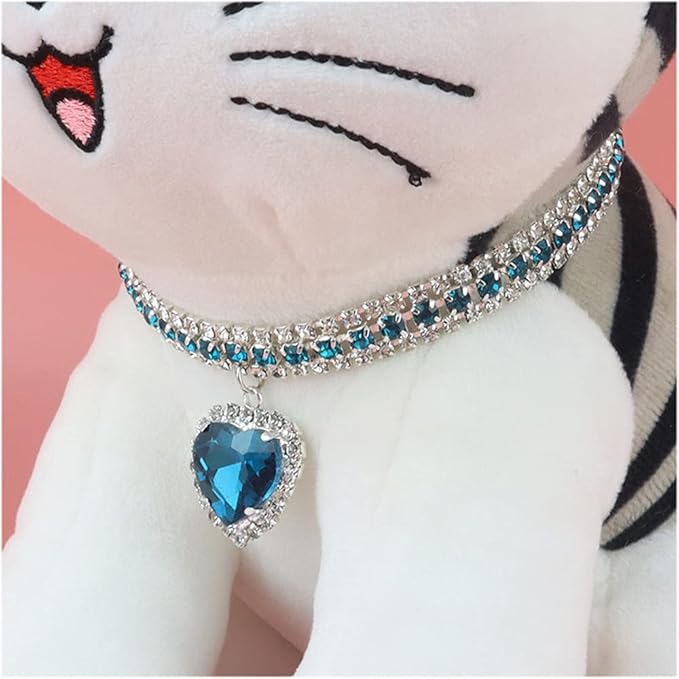 Pet Collar Accessories Cat and Dog Collar Love Pendant Three Row Diamond Necklace Adjustable Collar (7.8-9.8IN)