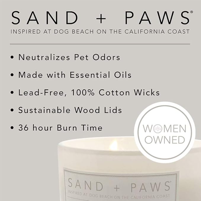 Sand + Paws Scented Candle - Ocean & Sea Salt –Luxurious Air Freshening Jar Candles Neutralize pet Odors and Enhance Home décor – 100% Cotton Lead-Free Wicks - 12 oz