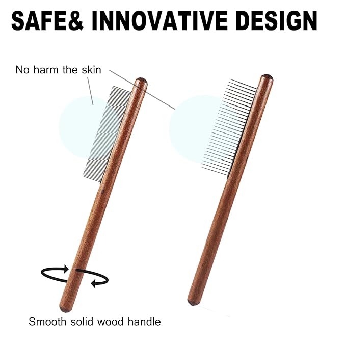 Undercoat Rake for Dogs and Cats, Pet brush for Dematting Comb, Pet Grooming Combs For Long-Haired & Short-Hair, Removes Dander, Dirt, and Detangles,With Wooden Handle 3 pack.
