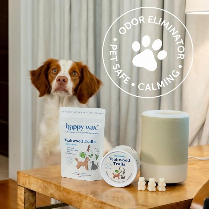 Happy Wax Teakwood Trails Wax Melts for Pet Owners – Odor Eliminating, Calming, Pet-Safe, Non-Toxic, Dye-Free, Perfect for Use with Wax Warmers - 4 oz Pouch