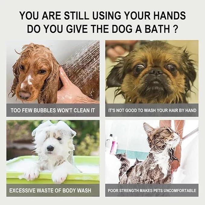 Dog Bath Brush - Pet Grooming Brush with Soap Dispenser - Soft Silicone Dog Shampoo Brush Scrubber - Short Long Haired Dogs and Cats Washing - PINK & GREEN 2 Count