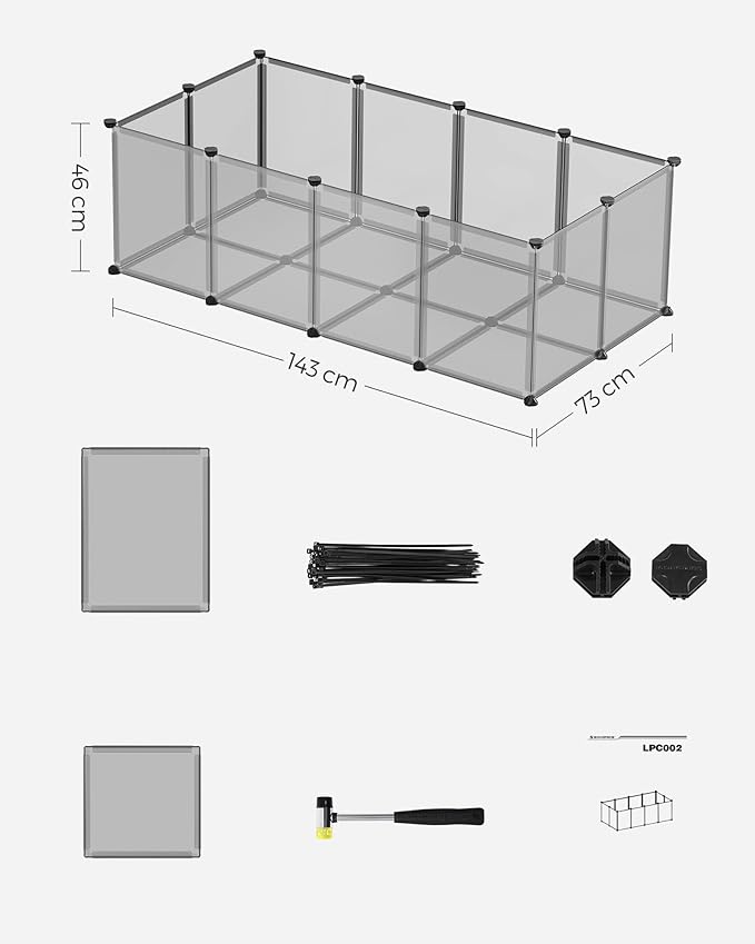 SONGMICS 20 Panels Pet Playpen with Floor, Small Animal Playpen, Pet Fence Indoor, DIY Plastic Enclosure for Guinea Pigs, Bunny, Hamsters, Hedgehogs, 56.3 x 28.7 x 18.1 Inches, Gray ULPC002G01