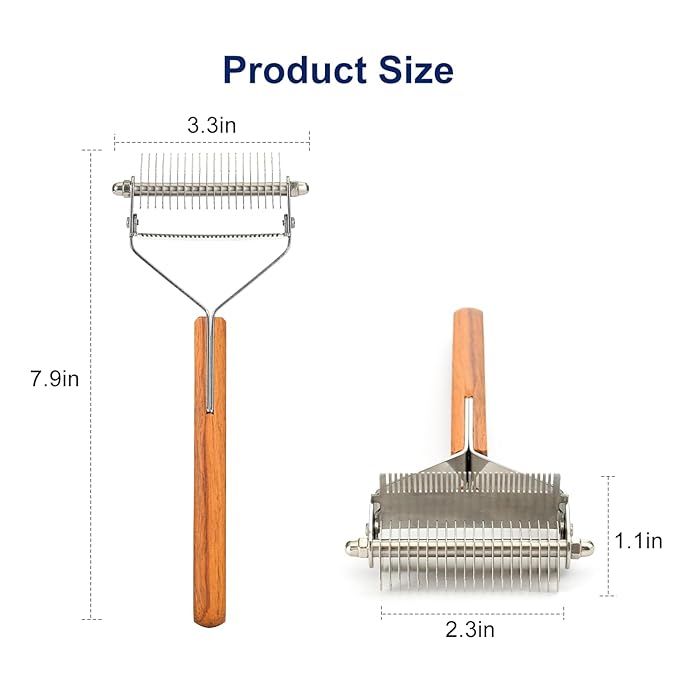 WePet 2-in-1 Dematting Comb & Shedding Brush, Undercoat Rake Grooming Tool with Wooden Handle for Dogs & Cats - Easily Removes Mats, Tangles, and Loose Hair