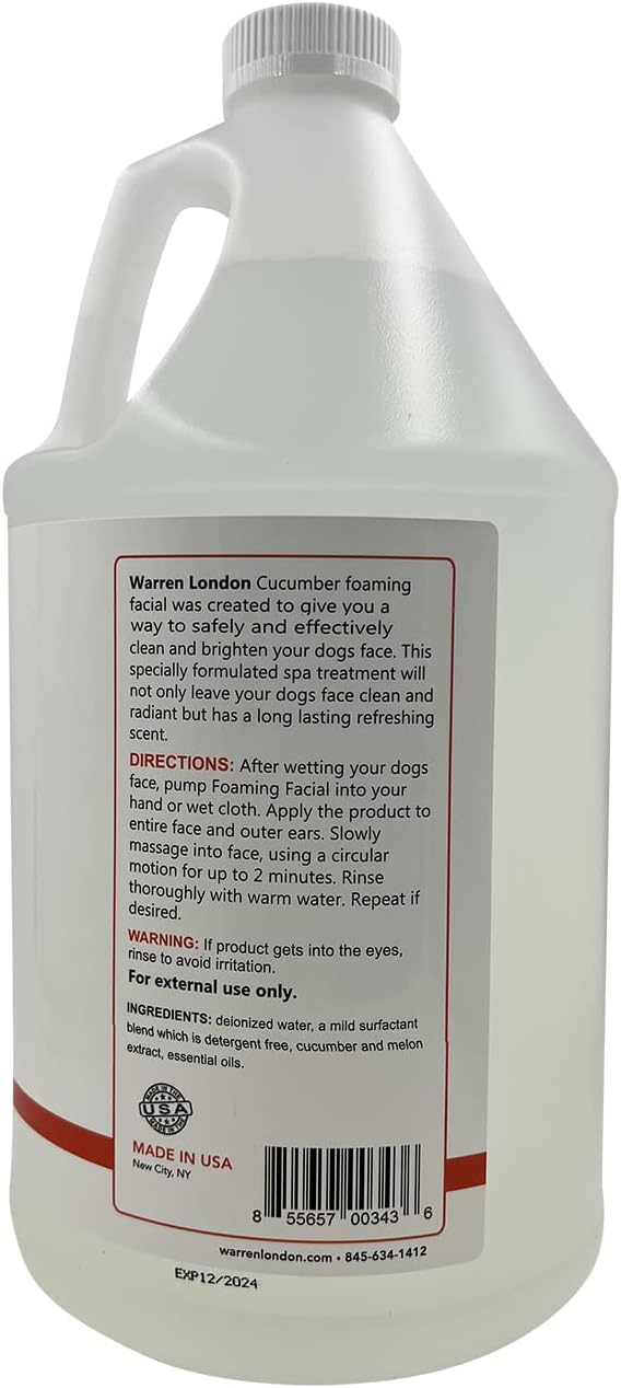 Warren London Foaming Pet Facial | Tear Free Dog Face Wash | Tearless Dog Shampoo for Faces & Dog Eye Stain Remover | Refreshing Cucumber Melon Wash | Made in USA | 1 Gallon