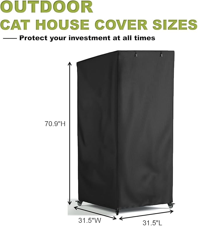 Outdoor Cat House Cover, Super Waterproof Feral Cattery Cat Cover, Cat Enclosure Cover, 600 D Heavy Duty Rain Sheet ,, 32x32x71 inch (Cover only)Black, Mx-1869-A