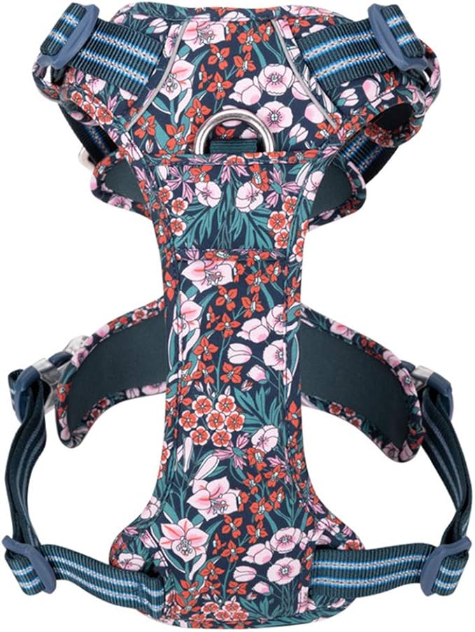La La Pet® Floral No Pull Dog Harness Reflective Dog Vest Harness with Front & Back 2 Leash Clips and Easy Control Handle for Small Medium Large Dogs 3 Snap Buckles Easy to Put On & Take Off