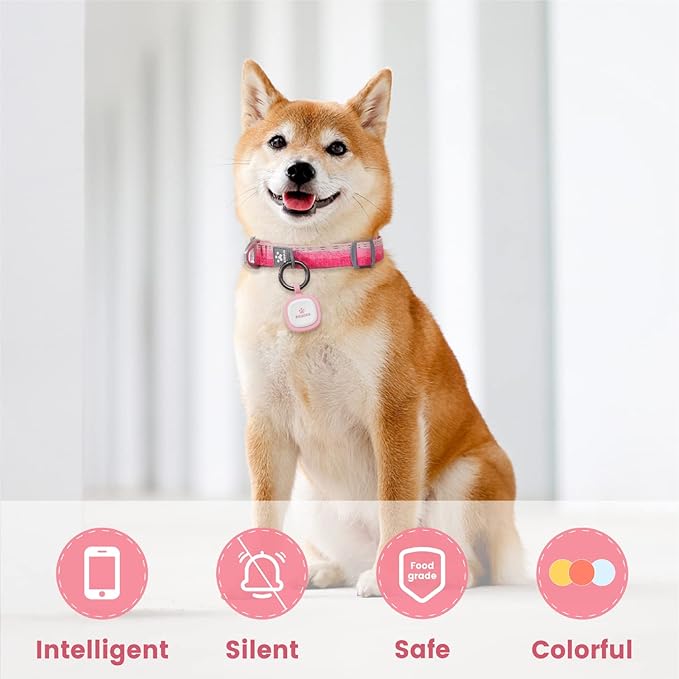 Pawaii QR Code Pet ID Tag, Dog Tag with QR Code, Silent Silicone Dog ID Tag, Modifiable Pet Online Profile, Free Online Pet Page Emergency Contact, 1Pack (Pink)