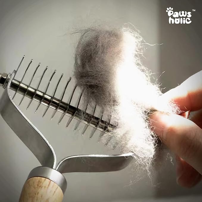 Undercoat Rake for Dogs - Professional Pet Shedding Dematting Comb with Wood Handle, Stainless Steel Blades for Pet Cats Dogs Matted Hair Tangles Removing