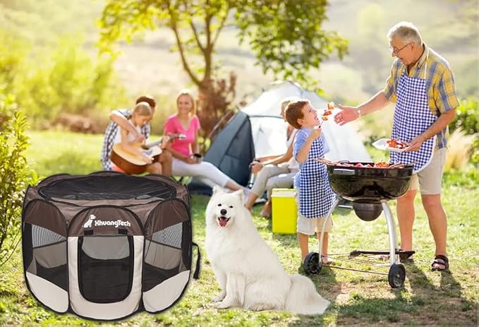 Foldable Pet Dog Playpen, Pop Up Portable Cat Playpen, Indoor/Outdoor for Kitten Puppy Play Pen, Cats Crate Tent with Carrying Bag, 600D Oxford (Coffee + Beige, Medium (31.5"x31.5"x23"), 8)