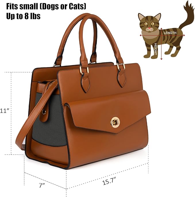 Stylish Pet Carrier Purse Leather Bag for Small Dogs Cats Puppy,Airline Approved Soft-Sided Carriers (Brown)