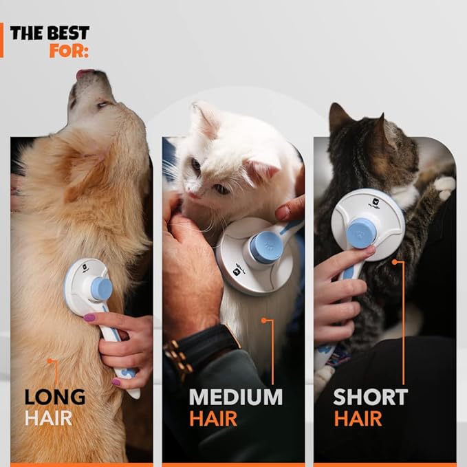 Self Cleaning Cat and Dog Grooming Brush for Mats and Tangled Hair, Soft Bent Needles for Pet Massage, Skin Friendly, Shedding Brush for sensitive Medium and Short Hair, Cepillo Para Gatos