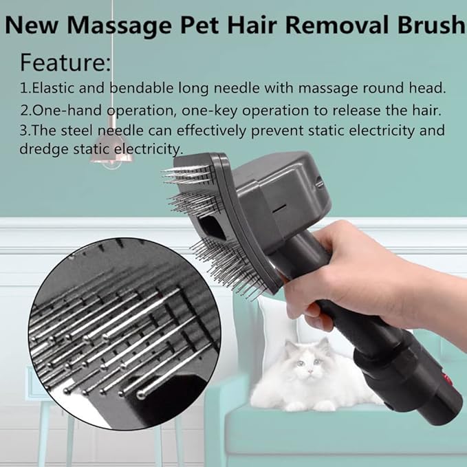 Dog Cat Short Hair Groom Brush Tool Attachment Kit Compatible with Dyson V7(SV11)、V8(SV10)、V10(SV12)、V11(SV14) 、V15, Hair Removal Brush, Extension Hose, Switch Trigger Lock