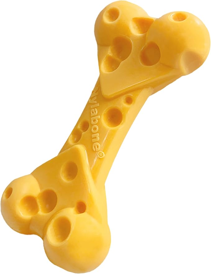 Nylabone Power Chew Cheese Bone Dog Chew Toy, Cute Dog Toys for Aggressive Chewers, Cheese Flavor, Medium/Wolf (1 Count)