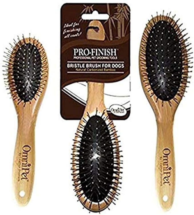 Pro-Finish Bristle and Pin Grooming Brush Combination with Carbonized Bamboo Handle, Large, 9"