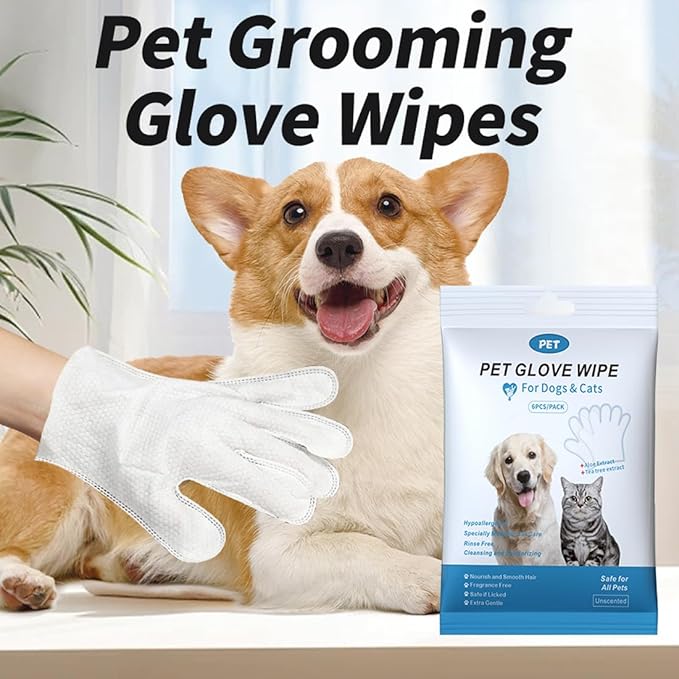 Pet Cleaning & Deodorizing Glove Wipes-Extra Thick-6pcs*3PACK, Bathing Spa for Dogs & Cats, Hypoallergenic, Nourish & Smooth Hair, for Daily Care & Traveling; CWSJ18