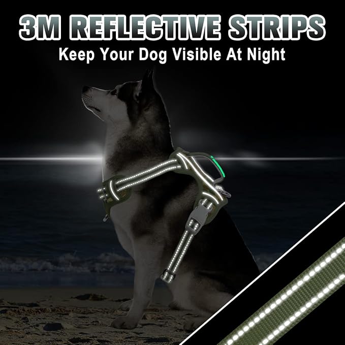 BARKBAY No Pull Dog Harness Large Reflective Dog Harness with Front Clip and Easy Control Handle for Walking Training Running with ID tag Pocket(Camo,XL)