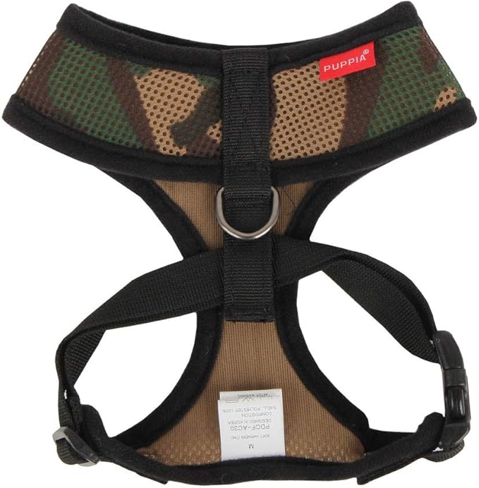 Puppia Soft Dog Harness No Choke Over-The-Head Triple Layered Breathable Mesh Adjustable Chest Belt and Quick-Release Buckle, Camouflage, Medium