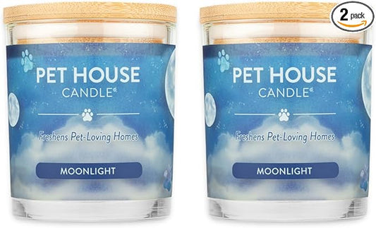 One Fur All Pet House Candle 2 Pack - Plant-Based/Soy Scents, Long Lasting Pet Odor Removal - Moonlight