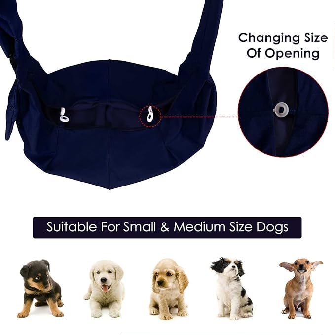 Lukovee Pet Sling, Hand Free Dog Sling Carrier Adjustable Padded Strap Tote Bag, Shoulder Bag with Safety Belt & Front Pocket for Small Dog Cat Puppy (DBL,L)