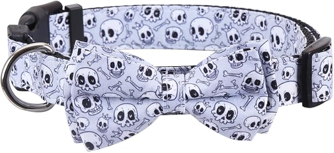 Halloween Dog Collar with Removable Cute Bow Tie Adjustable Pet Collars Medium